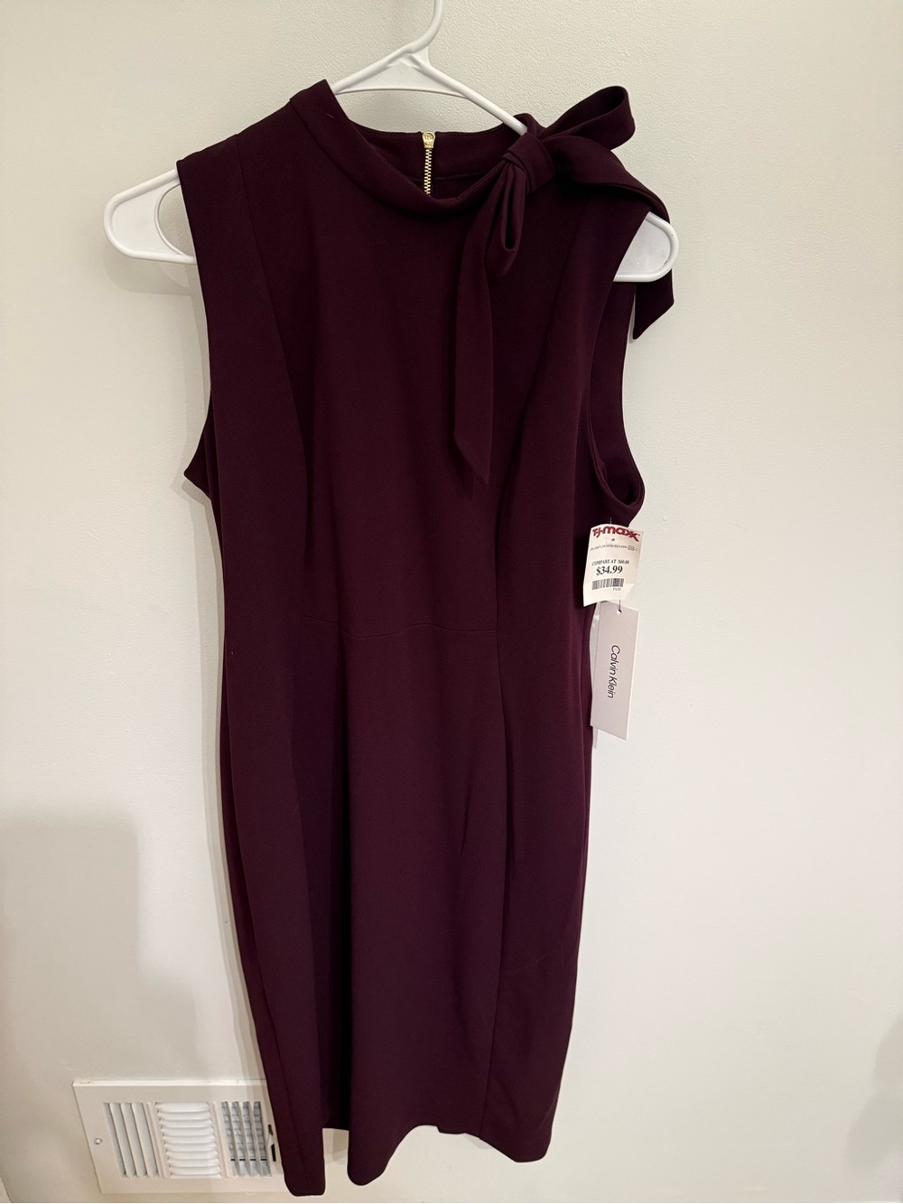 Calvin Klein Sleeveless Bow-Neck Sheath Dress in Plum